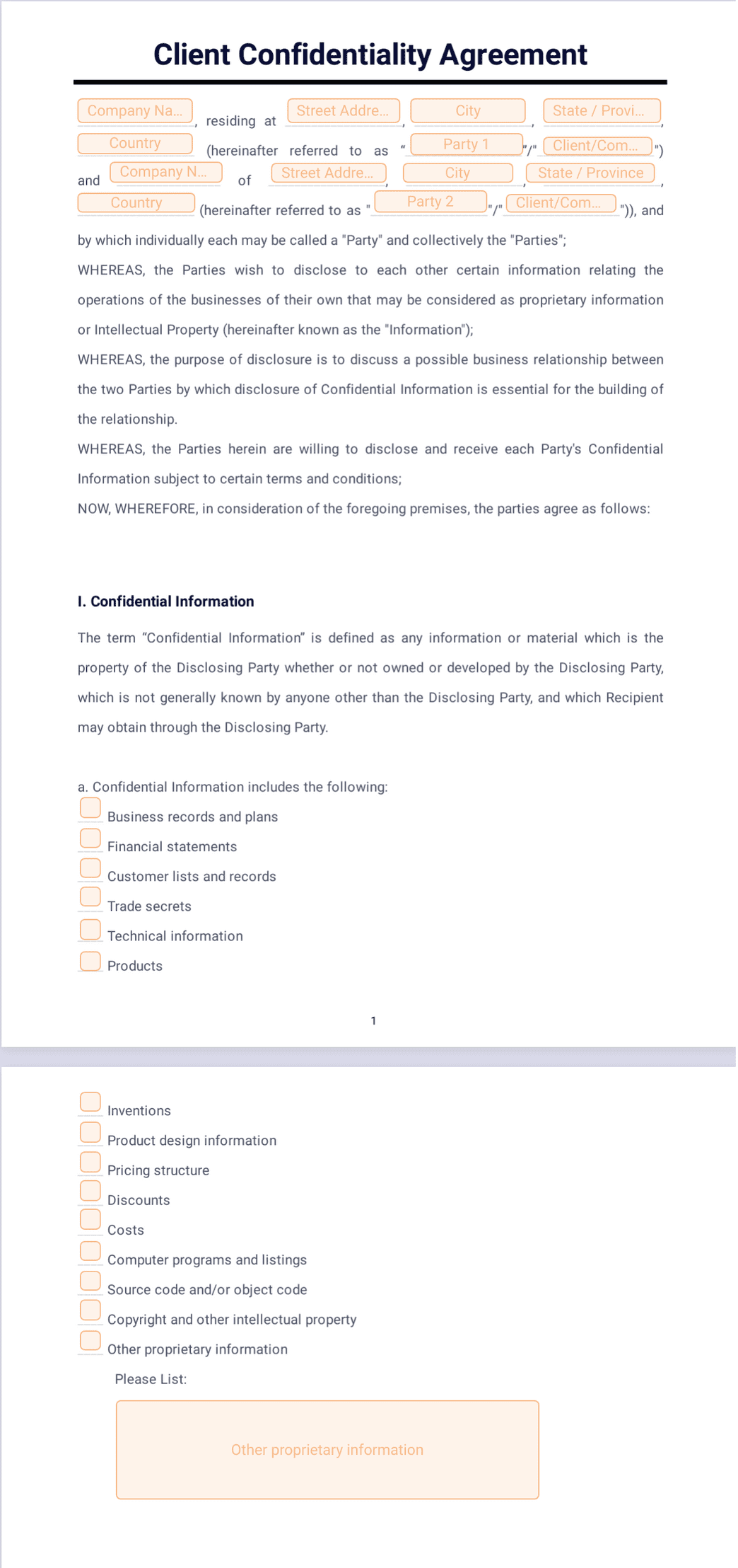Client Confidentiality Agreement PDF Template | Jotform