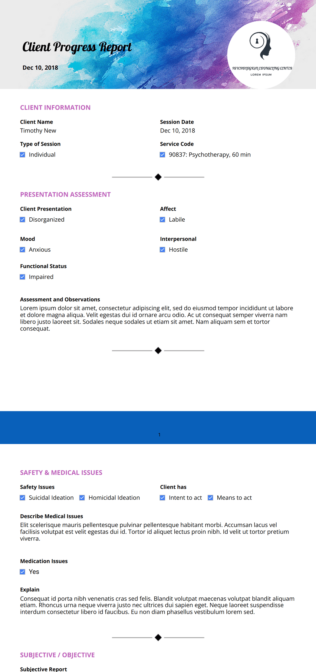 Measuring Client Progress Client Progress Report - PDF Templates | Jotform