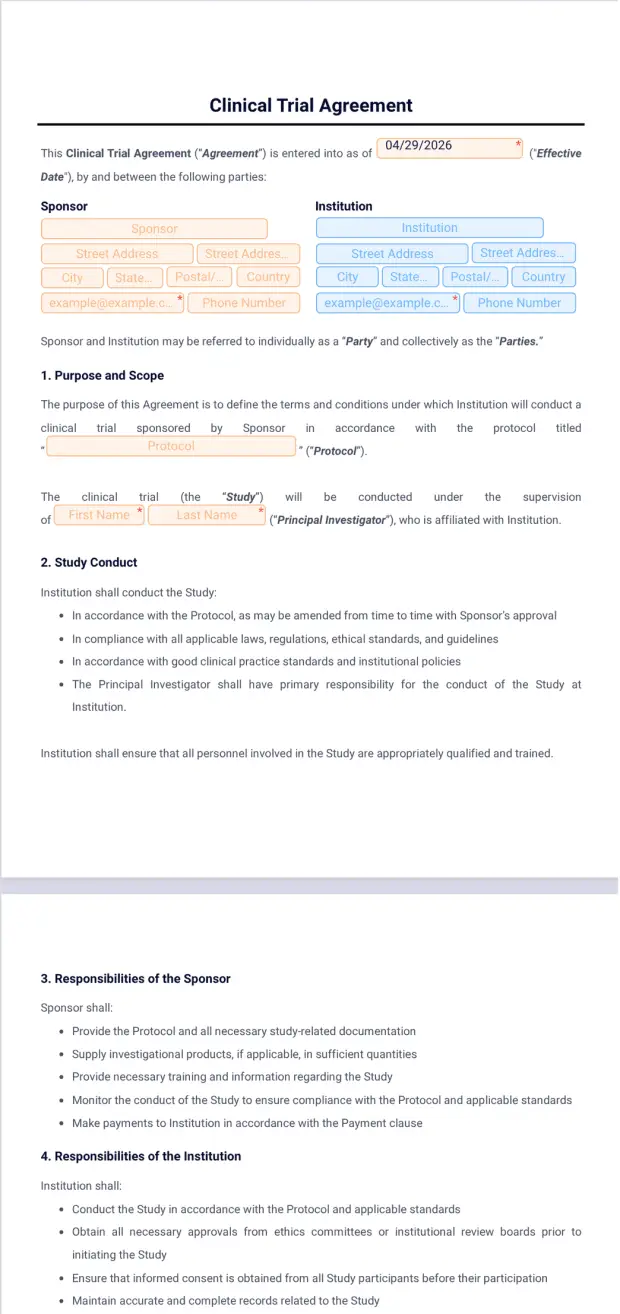 Clinical Trial Agreement Template
