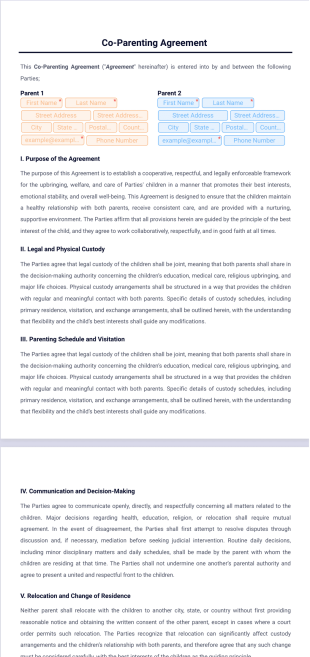 Co-Parenting Agreement Template - PDF Templates