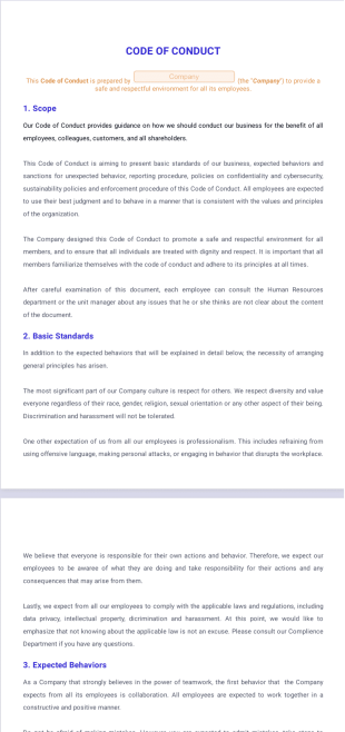 Code of Conduct Template - Sign Templates