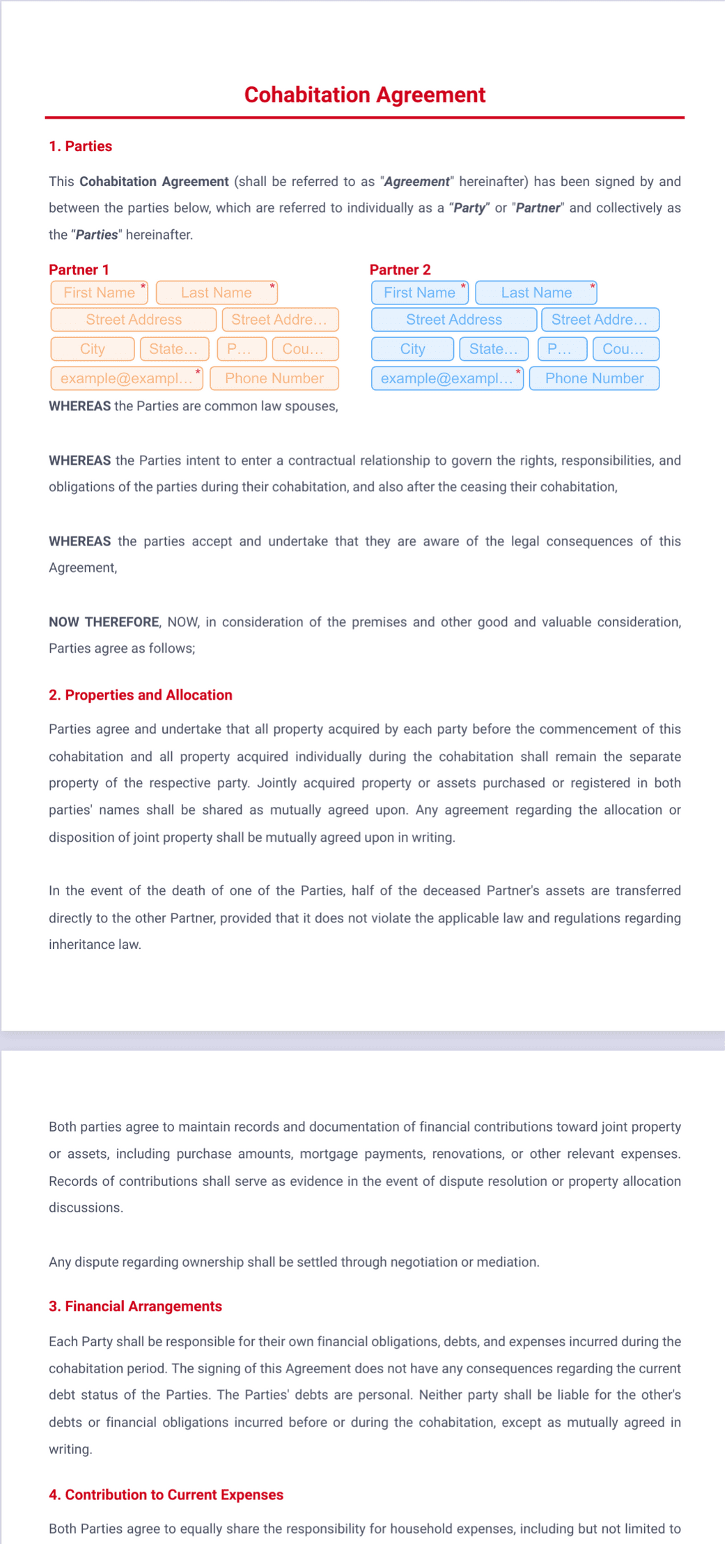 Cohabitation Agreement Template PDF Templates Jotform