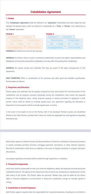 Cohabitation Agreement Template - PDF Templates
