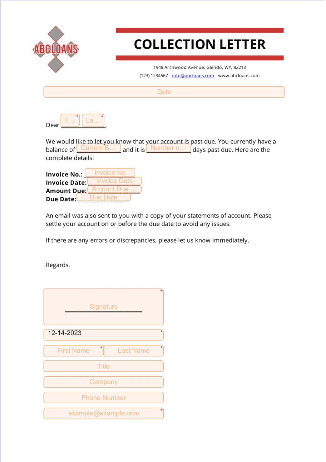 Collection Letter PDF Template | Jotform