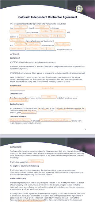 Colorado Independent Contractor Agreement PDF Template