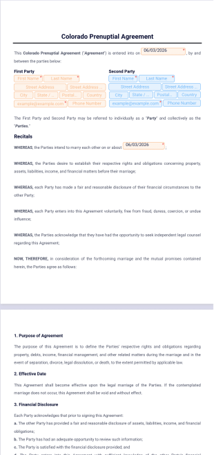 Colorado Prenuptial Agreement Template - PDF Templates
