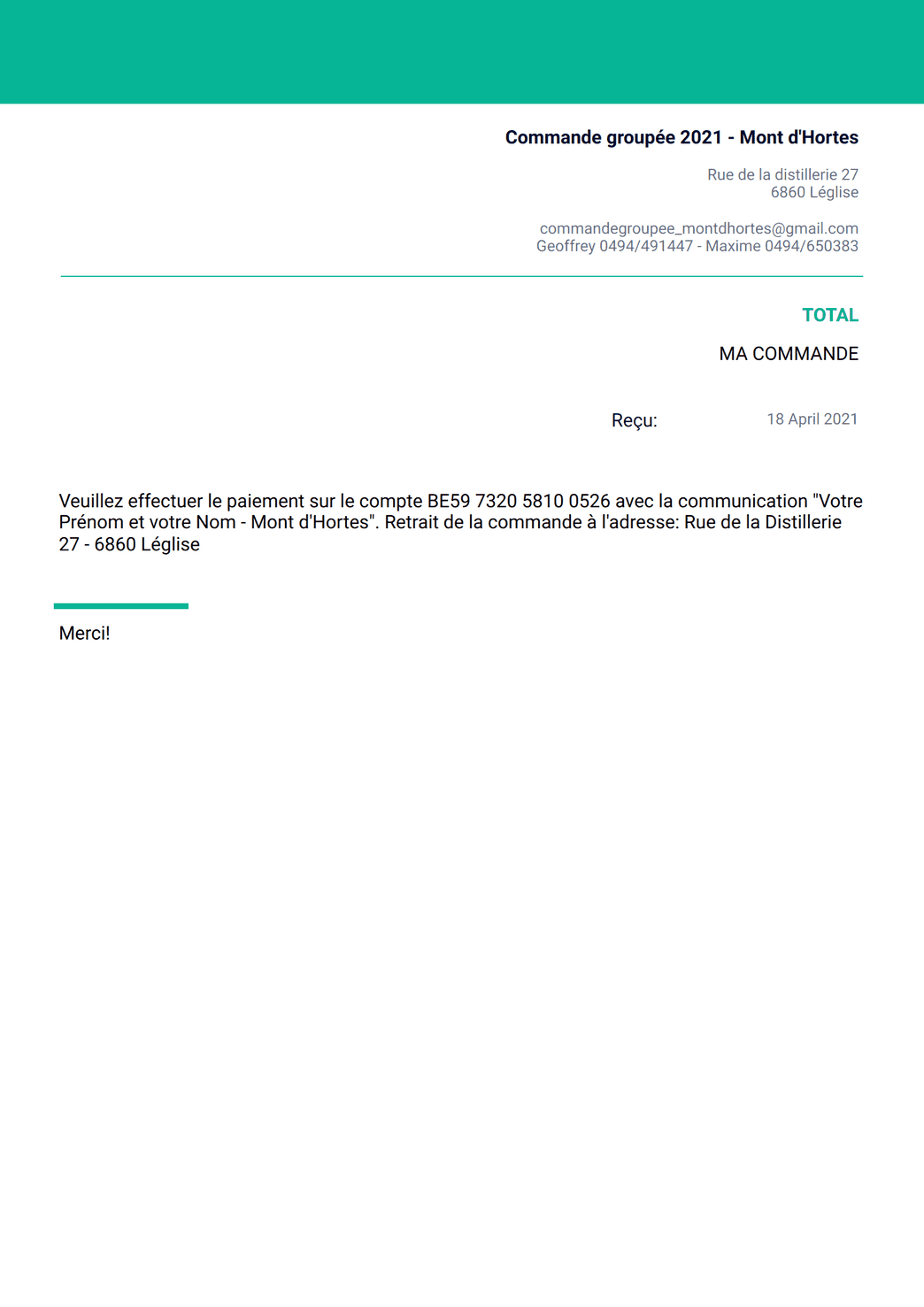 Commande groupée Modèle PDF | Jotform