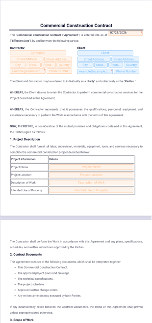 Commercial Construction Contract Template - PDF Templates