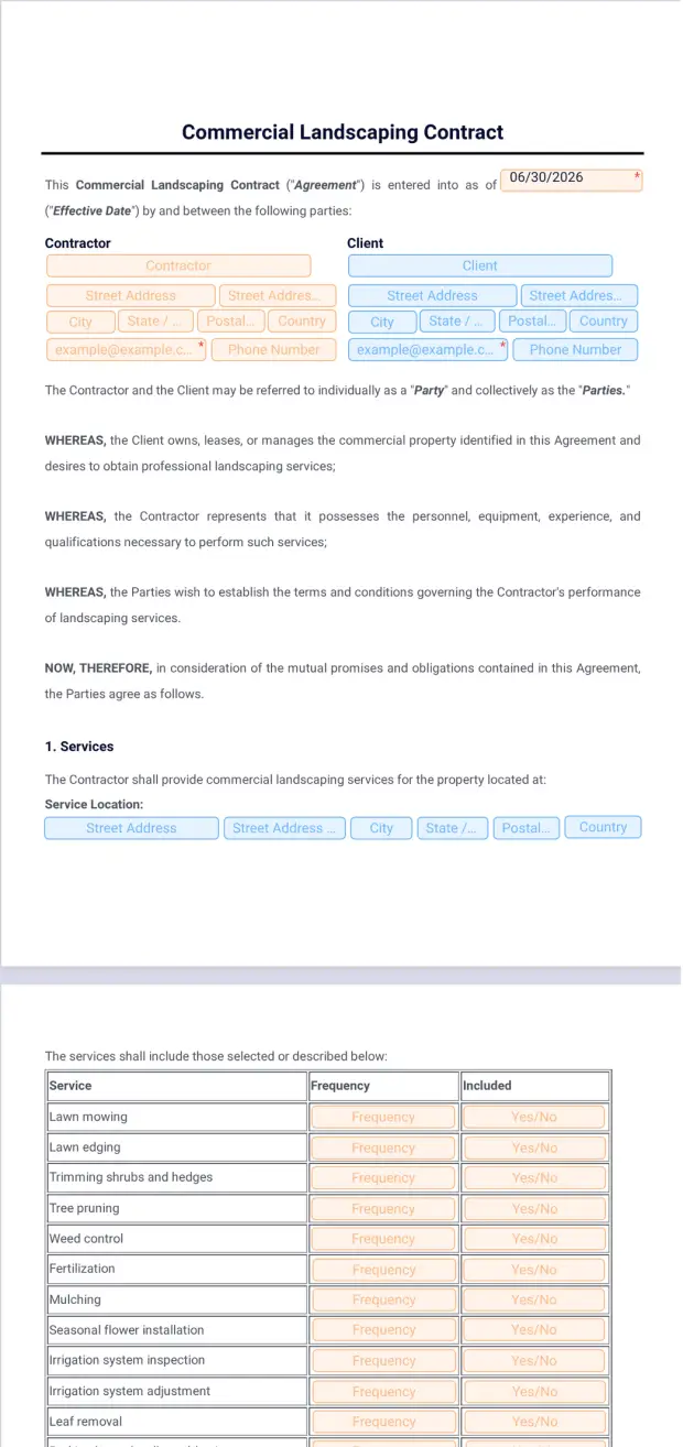 Commercial Landscaping Contract Template - PDF Templates | Jotform