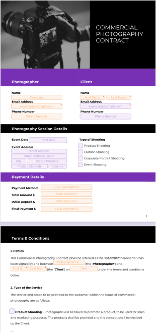 Commercial Photography Contract Template - PDF Templates