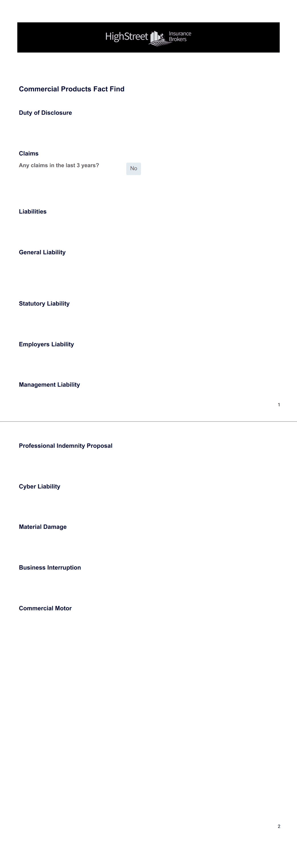 Commercial Products Fact Find PDF Template | Jotform