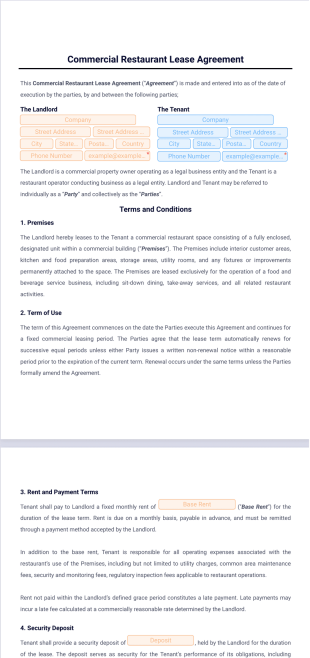 Commercial Restaurant Lease Agreement Template - PDF Templates