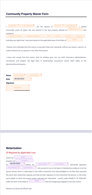 Community Property Waiver Form - Sign Templates