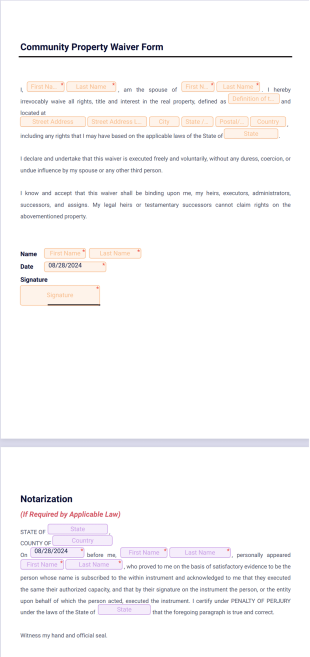 Community Property Waiver Form PDF Template