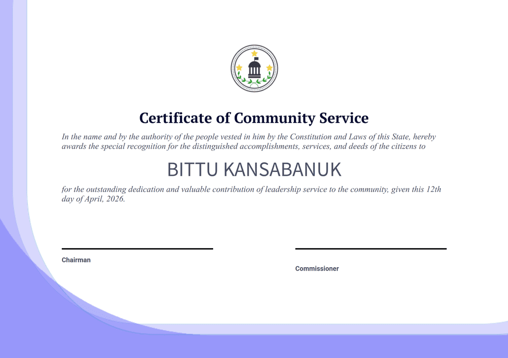 Community Service Certificate Template - PDF Templates | Jotform