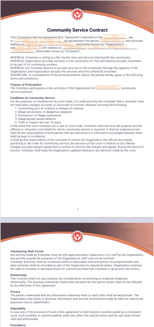 Community Service Contract PDF Template