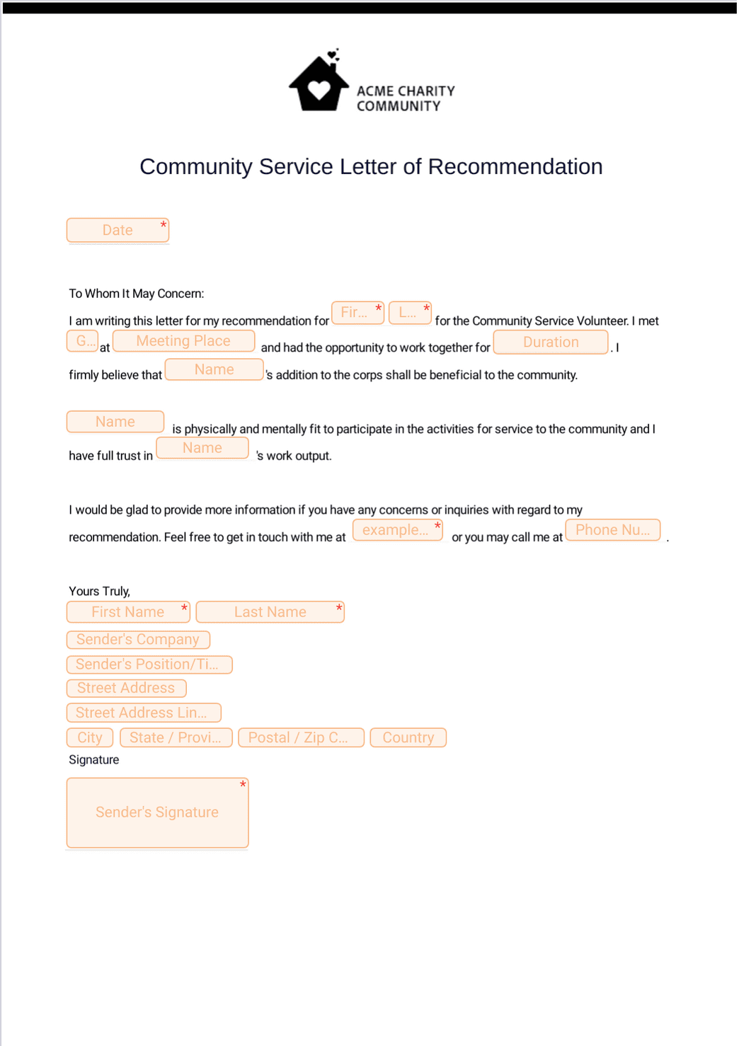 Community Service Letter of Recommendation PDF Template | Jotform