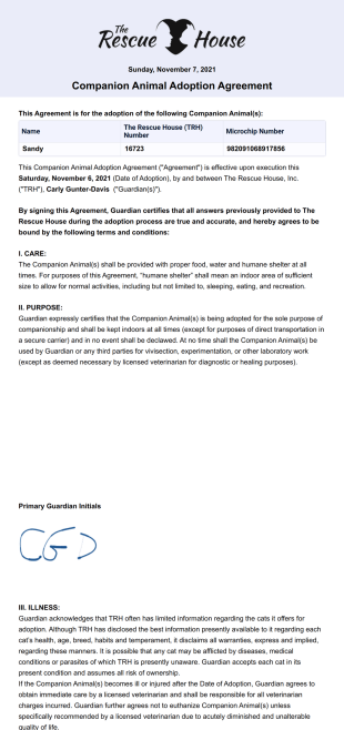 RH Companion Animal Adoption Agreement - PDF Templates