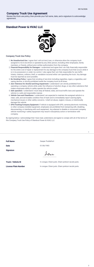 Company Vehicle PDF Template
