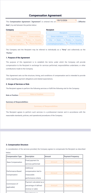 Compensation Agreement Template - PDF Templates