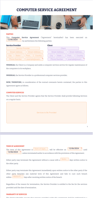 Computer Service Agreement PDF Template