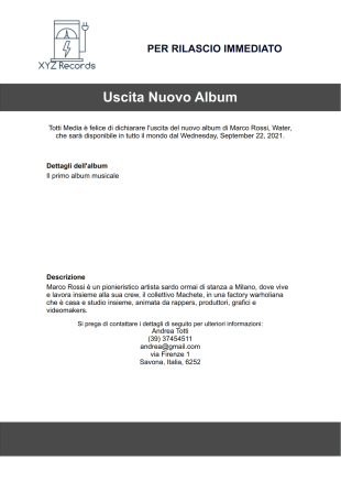 Modello di Comunicato Stampa Musicale - PDF Templates