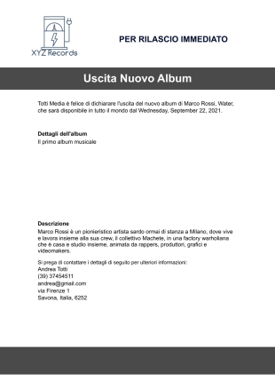 Modello di Comunicato Stampa Musicale - Modelli di PDF