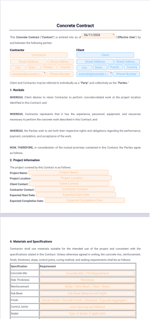 Concrete Contract Template - PDF Templates