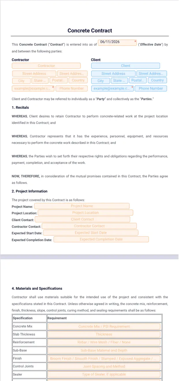 Concrete Contract Template