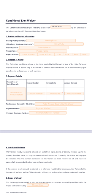 Conditional Lien Waiver Template - PDF Templates