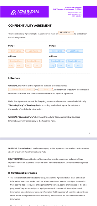 Confidentiality Agreement Template - PDF Templates