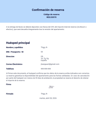 Confirmación de reserva Plantilla PDF
