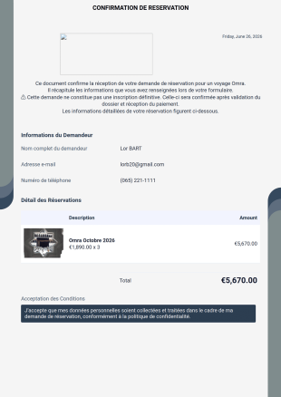 Confirmation de réservation Modèle PDF