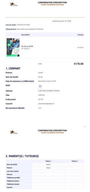 Confirmation stage outdoor Modèle PDF