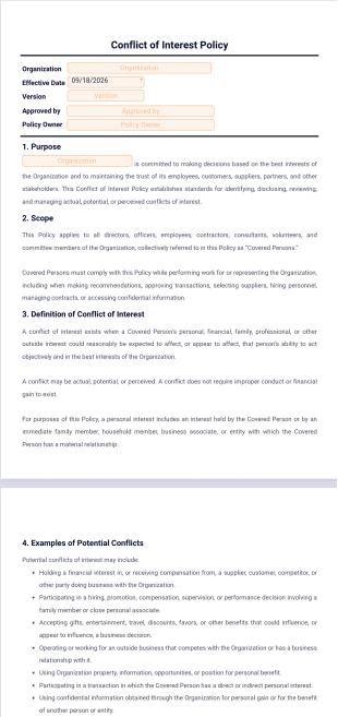 Conflict of Interest Policy Template - PDF Templates