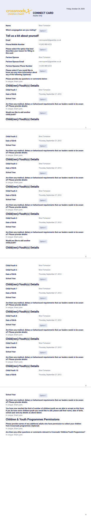 Connect Card Records - PDF Templates