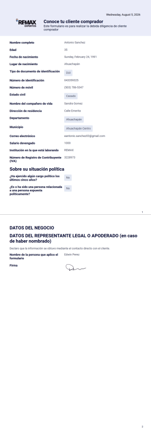 Conoce tu cliente comprador Plantilla PDF