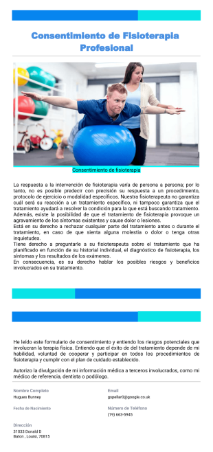 Consentimiento de Fisioterapia Profesional Plantilla - PDF Templates