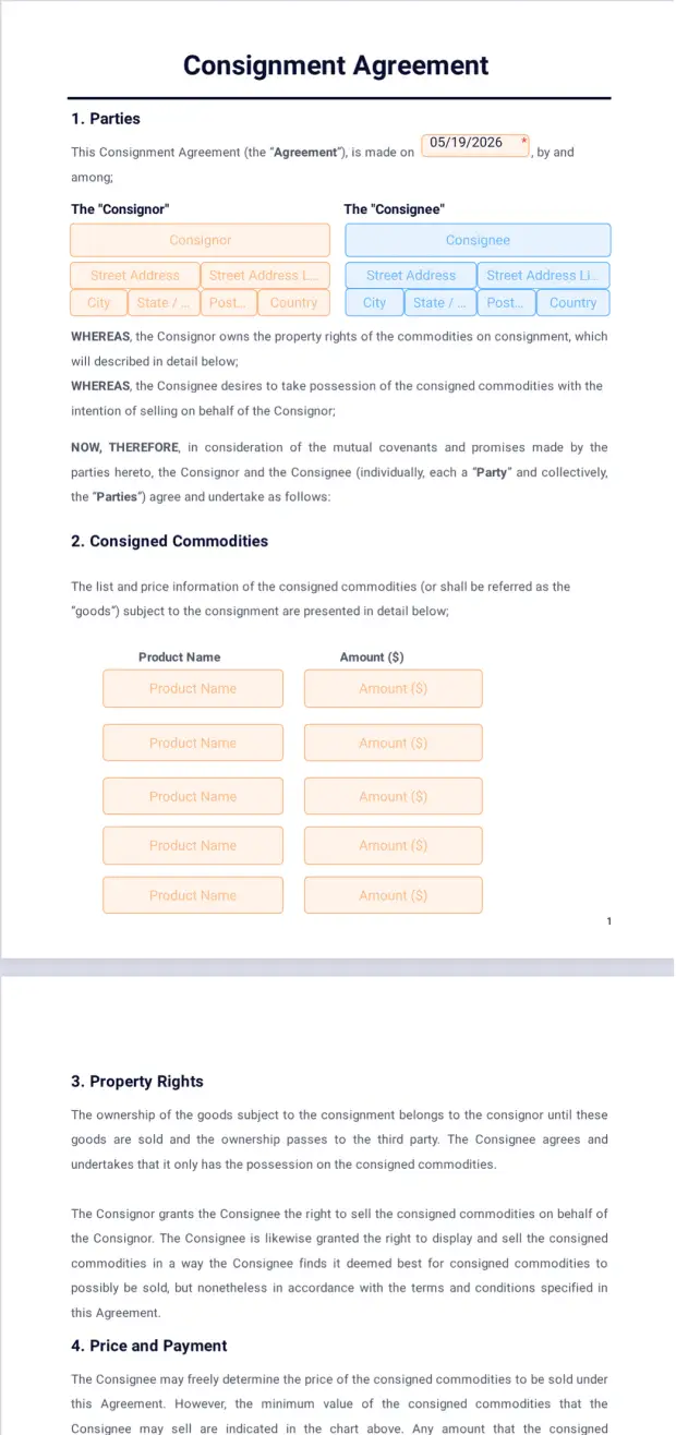 Consignment Agreement Template - PDF Templates | Jotform
