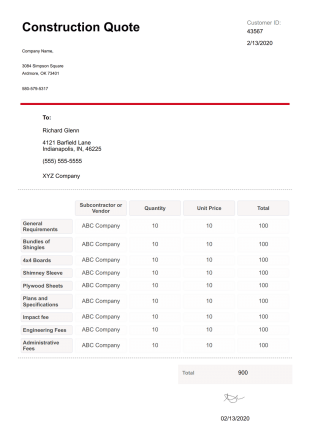 Construction Quote Template - PDF Templates