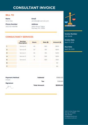 Consultant Invoice Template - PDF Templates