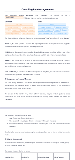 Consulting Retainer Agreement Template - PDF Templates