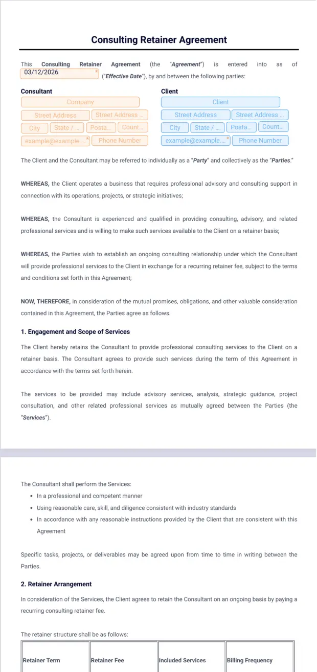 Consulting Retainer Agreement Template