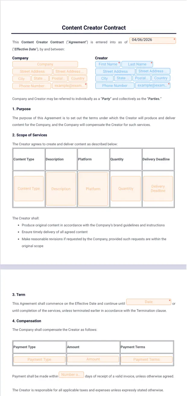 Content Creator Contract Template