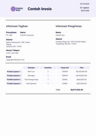 Contoh Invois Template PDF