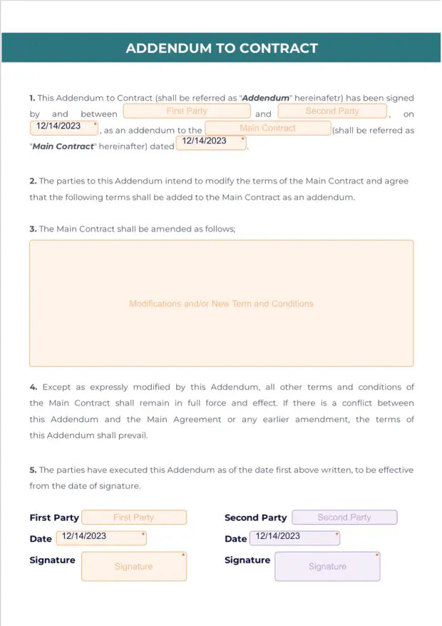 Contract Addendum Template - PDF Templates | Jotform