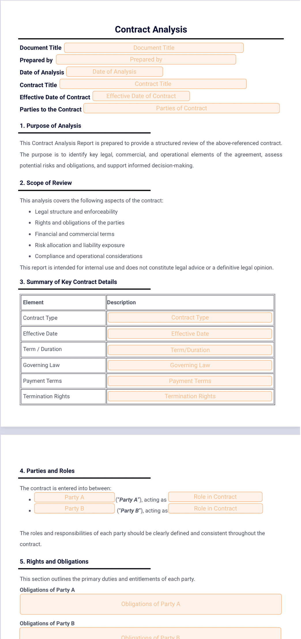 Contract Analysis Format Contract Analysis Template - PDF Templates | Jotform