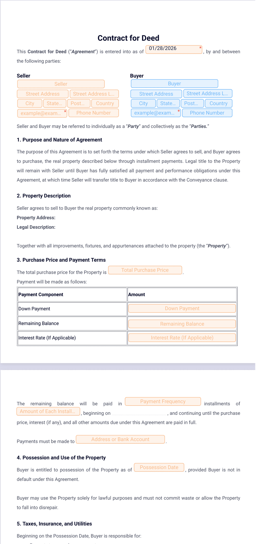 Contract for Deed Template PDF Templates Jotform