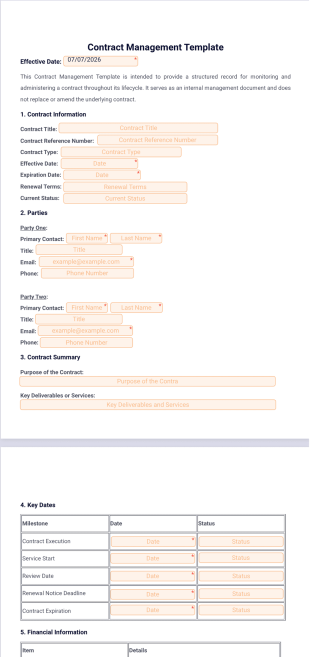 Contract Management Plan Template - Sign Templates
