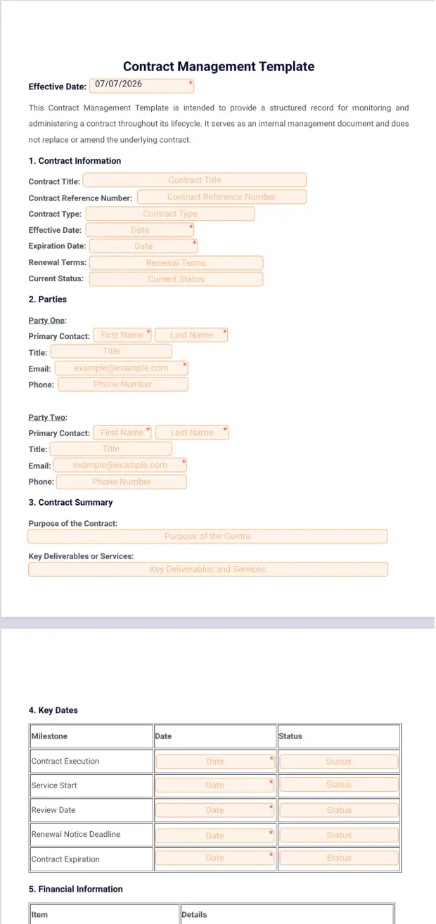 Contract Management Plan Template